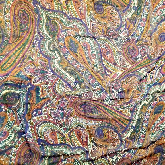 NWT 100% SILK Purple Brown Paisley Women's Scarf Multi-colour Earthy Square 36" - Picture 2 of 6